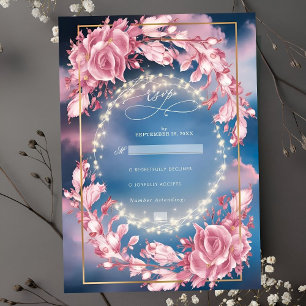 Glühende rosige Blume und Glitzern Hochzeit RSVP Karte