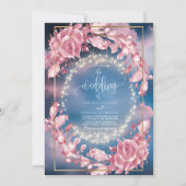 Glühende Rosy-Blume Glitzern Einladung Hochzeit (Vorderseite)