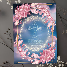 Glühende Rosy-Blume Glitzern Einladung Hochzeit
