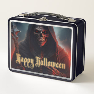 Glühende rote Augen Sensenmann Halloween Kunst Metall Brotdose