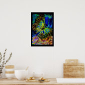 Glühende Schmetterlinge und Blume Poster (Küche)