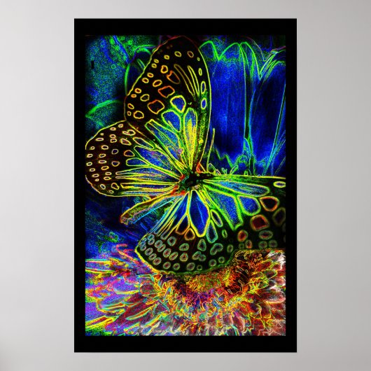 Glühende Schmetterlinge und Blume Poster (Vorne)