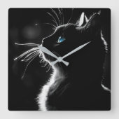 Glühende schwarze Katze Quadratische Wanduhr (Vorderseite)