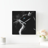Glühende schwarze Katze Quadratische Wanduhr (Zuhause)