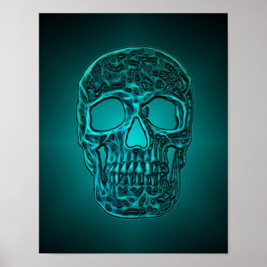 Glühende Skull Gothic Aquamarin Green Cool Beängst Poster (Vorne)