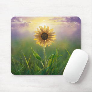 Glühende Sonnenblume auf grasbedecktem Feld Mousepad