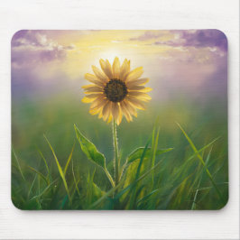 Glühende Sonnenblume auf grasbedecktem Feld Mousepad