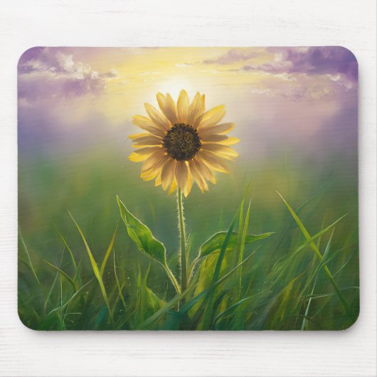 Glühende Sonnenblume auf grasbedecktem Feld Mousepad (Vorne)