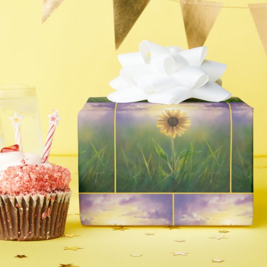 Glühende Sonnenblume auf grüner Wiese Geschenkpapier (Geburtstagsparty)