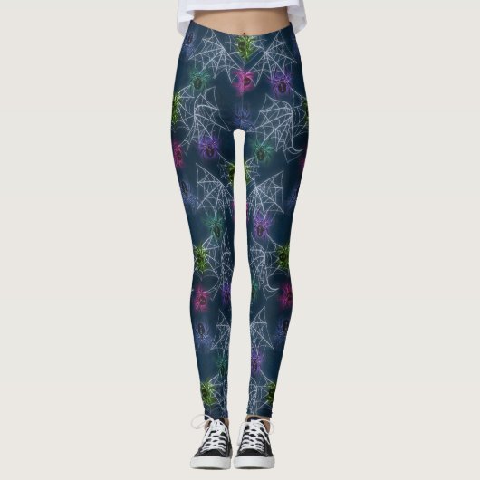 Glühende Spinnen Regenbogen farbenfrohe Arachnid-A Leggings (Vorderseite)