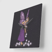 Glühende Star-Blume Hübsche Lila Fee Girl Quadratische Wanduhr (Winkel)