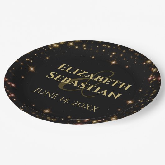 Glühende Sterne Hochzeitspapier-Teller Pappteller (Schrägansicht)