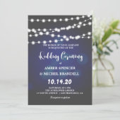 Glühende String Lights Deep Blue Wedding lädt ein Einladung (Stehend Vorderseite)