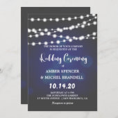 Glühende String Lights Deep Blue Wedding lädt ein Einladung (Vorne/Hinten)