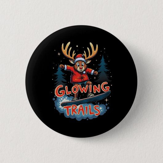 Glühende Trails Rentier mit Red Nose Snowboard Button (Vorderseite)