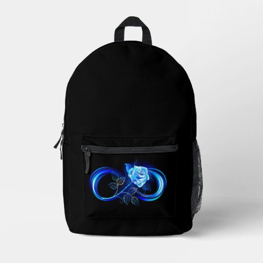 Glühende Unendlichkeit mit blauer Rose Bedruckter Rucksack (Vorderseite)