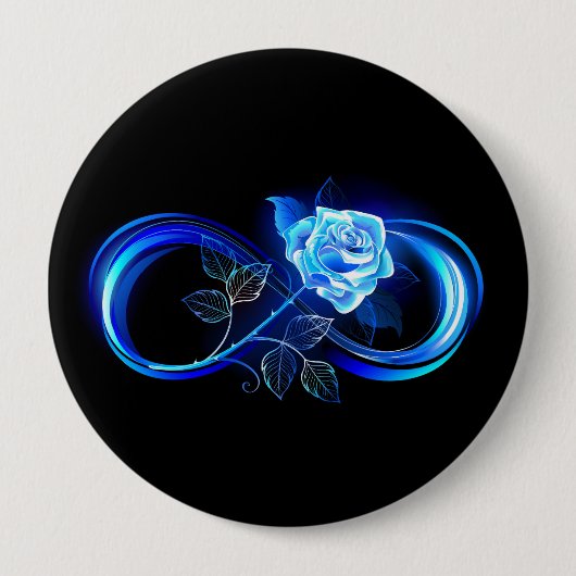 Glühende Unendlichkeit mit blauer Rose Button (Vorderseite)