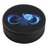 Glühende Unendlichkeit mit blauer Rose Eishockey Puck (3/4)