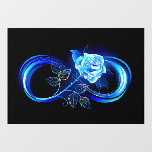 Glühende Unendlichkeit mit blauer Rose Fensteraufkleber (Blatt)