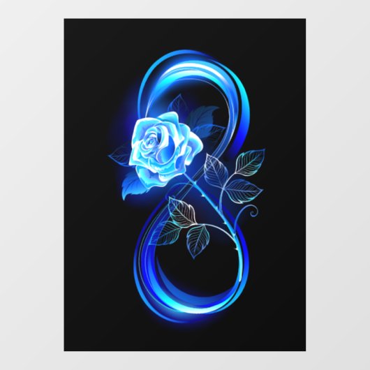 Glühende Unendlichkeit mit blauer Rose Fensteraufkleber (Blatt)
