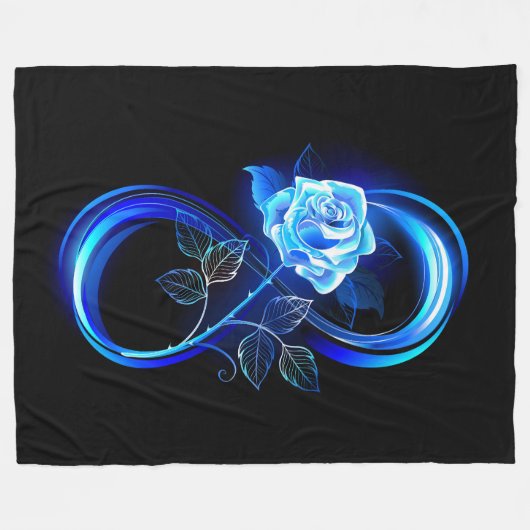 Glühende Unendlichkeit mit blauer Rose Fleecedecke (Vorderseite (Horizontal))