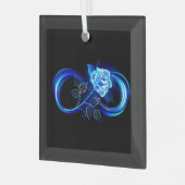 Glühende Unendlichkeit mit blauer Rose Ornament Aus Glas (Vorderseite links)