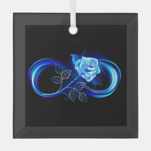 Glühende Unendlichkeit mit blauer Rose Ornament Aus Glas (Vorderseite)