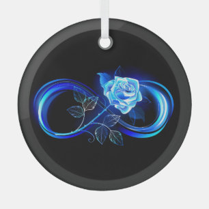 Glühende Unendlichkeit mit blauer Rose Ornament Aus Glas