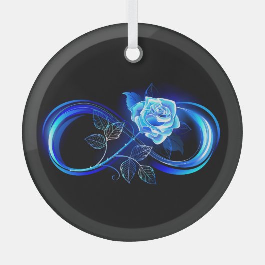 Glühende Unendlichkeit mit blauer Rose Ornament Aus Glas (Vorderseite)