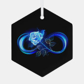 Glühende Unendlichkeit mit blauer Rose Ornament Aus Glas (Rückseite)