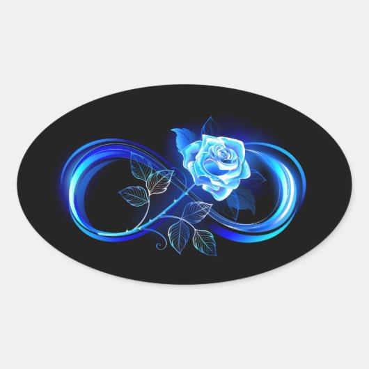Glühende Unendlichkeit mit blauer Rose Ovaler Aufkleber (Vorderseite)
