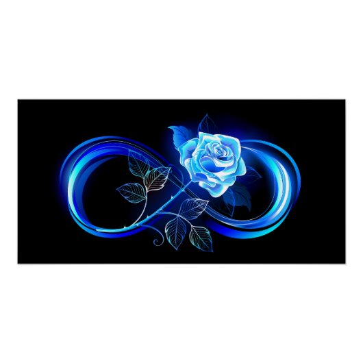 Glühende Unendlichkeit mit blauer Rose Poster (Vorderseite)