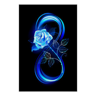 Glühende Unendlichkeit mit blauer Rose Poster