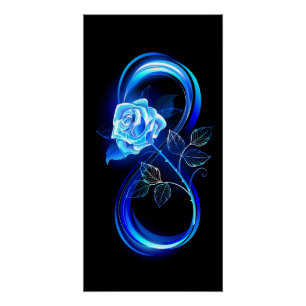 Glühende Unendlichkeit mit blauer Rose Poster