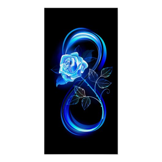 Glühende Unendlichkeit mit blauer Rose Poster (Vorderseite)