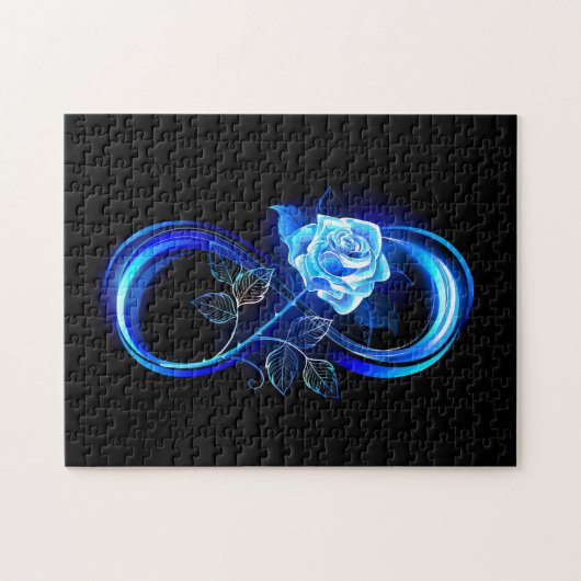 Glühende Unendlichkeit mit blauer Rose Puzzle (Horizontal)