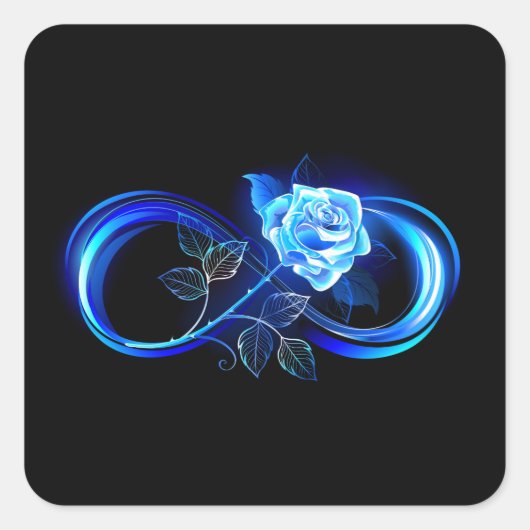Glühende Unendlichkeit mit blauer Rose Quadratischer Aufkleber (Vorderseite)