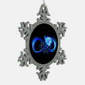 Glühende Unendlichkeit mit blauer Rose Schneeflocken Zinn-Ornament (Links)