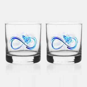 Glühende Unendlichkeit mit blauer Rose Whiskyglas