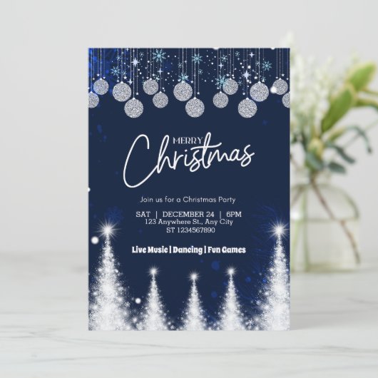 Glühende Weihnachtsbaumparty Einladung (Stehend Vorderseite)