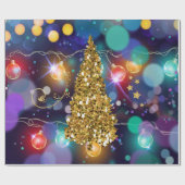 Glühende Weihnachtsbeleuchtung Bokeh Golden Tree Geschenkpapier (Flach)
