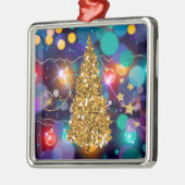 Glühende Weihnachtsbeleuchtung Bokeh Golden Tree Ornament Aus Metall (Links)