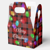 Glühende Weihnachtsbeleuchtung und Kariert Geschenkschachtel (Geöffnet)