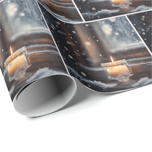 Glühende Weihnachtskerzen im Schnee Geschenkpapier (Rolleneckpunkt)