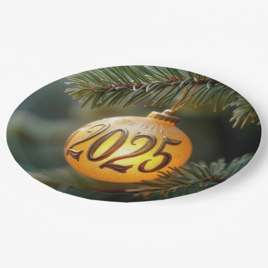 Glühende Weihnachtsschmuck 2025 Pappteller (Schrägansicht)