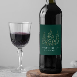 Glühende Winterpine Grün Frohe Weihnachten Weinetikett
