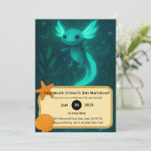 Glühender Axolotl zum Geburtstag unter magischem W Einladung (Stehend Vorderseite)