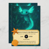 Glühender Axolotl zum Geburtstag unter magischem W Einladung (Vorne/Hinten)