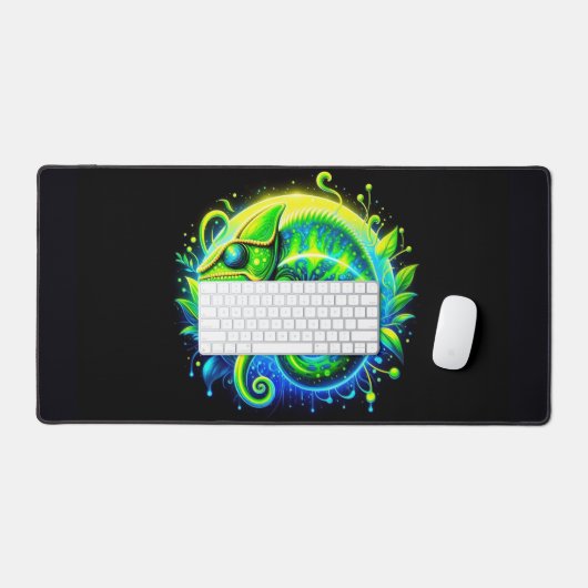 Glühender Chameleon, Augen fangende Neontiere Schreibtischunterlage (Tastatur & Maus)