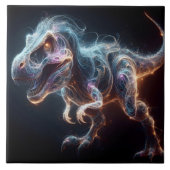 Glühender Dinosaurier in einer dunklen Umgebung Fliese (Vorderseite)